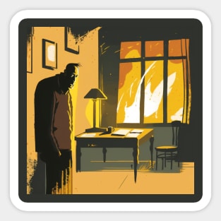 Abstract handsome Illustration of man with depression in the room Sticker